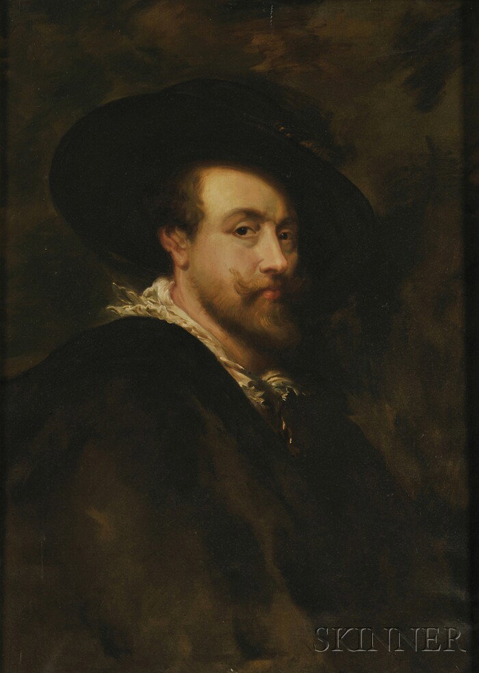 After Sir Peter Paul Rubens (Flemish, 1577-1640), : After Sir Peter Paul Rubens (Flemish, 1577-1640) Self Portrait Unsigned, inscribed "...Coppede Mary/autoritratto di/Rubens/Galleria Uffizi" on the reverse, inscribed "MARY COPPED?..." on the stretcher