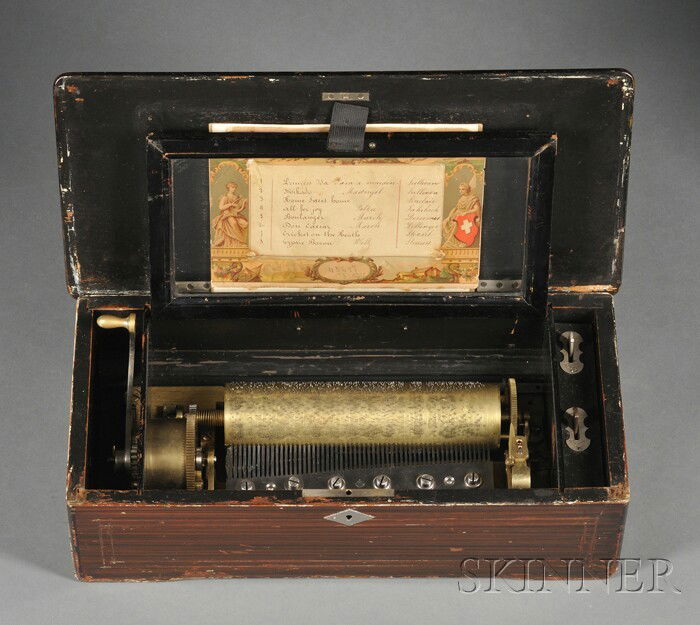 Eight Air Cylinder Musical Box, with 8 1/8 in. cyl: Eight Air Cylinder Musical Box, with 8 1/8 in. cylinder playing All for Joy, Don Caesar, Cricket on the Heath and others, one piece 56 note comb, lever wind movement, tune sheet and walnut v