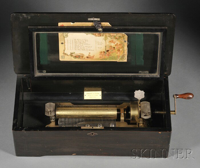 10 Air Cylinder Musical Box by Mermod Freres, Swit: 10 Air Cylinder Musical Box by Mermod Freres, Switzerland, No. 71409, with 7 1/2 in. cylinder playing Old Folks at Home, Maryland My Maryland, Coming Through the Rye and others card tune she