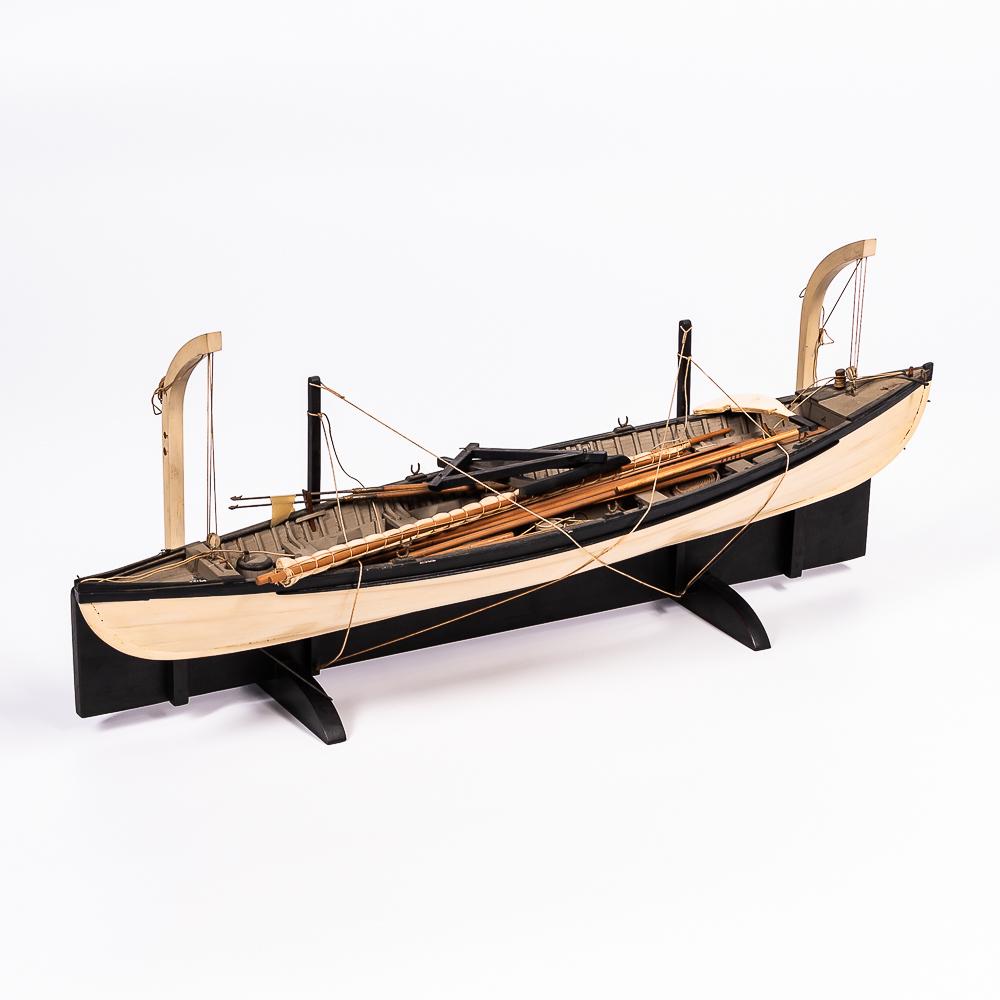 Painted Wood Whaleboat Model, early 20th century, the boat outfit with sail, oars, harpoons, ropes, (1 of 1)
