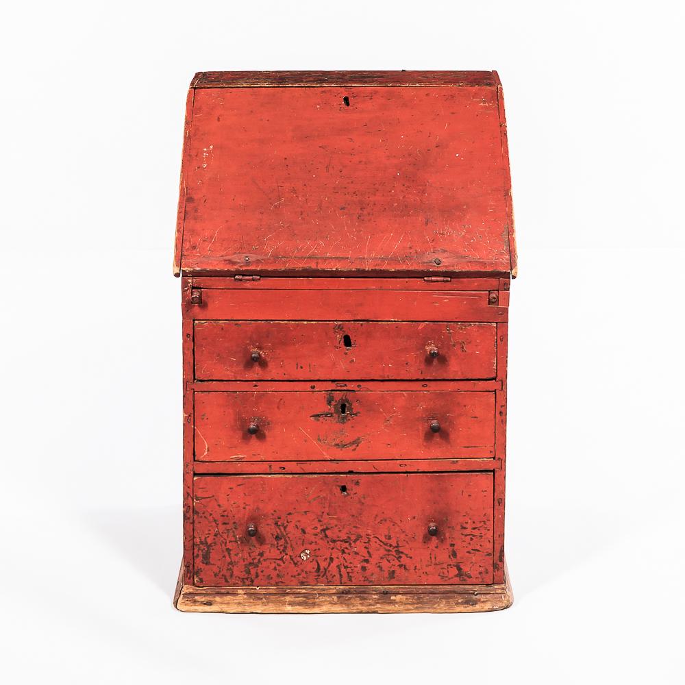 Red-painted Child's Slant-lid Desk, Rhode Island, c. 1735, the lid opens to a three-tiered interior (1 of 1)
