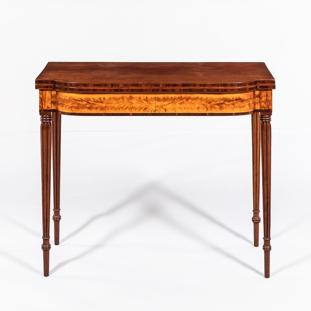 Federal Mahogany Inlaid and Wavy Birch Card Table, Massachusetts, c. 1800-1810, with elliptical (1 of 1)