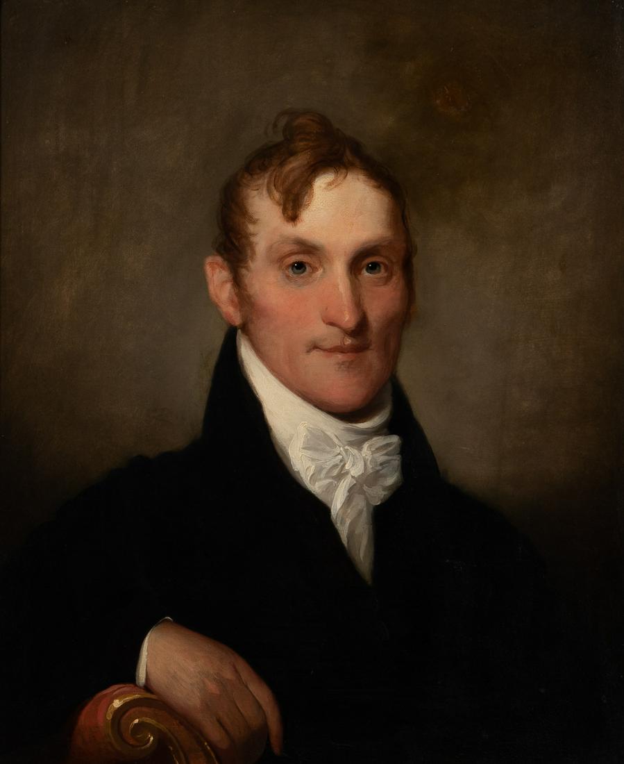 Gilbert Stuart (Massachusetts/Rhode Island/England, 1755-1828), Portrait of Humphrey Deveraux,: Gilbert Stuart (Massachusetts/Rhode Island/England, 1755-1828) Portrait of Humphrey Deveraux Inscribed on the back of the panel "Painted by Gilbert Stuart Sept. 1817/HD. Age 38 years." Oil on panel, 2