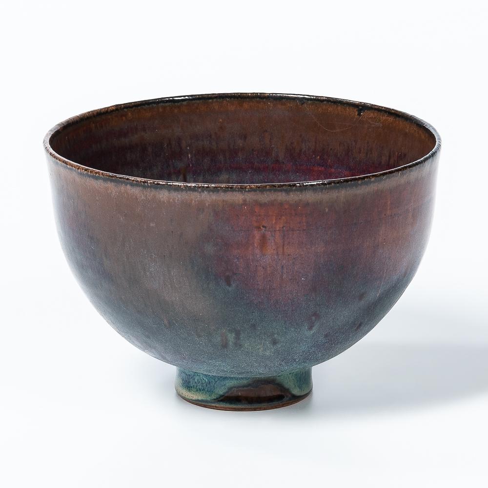 Edwin and Mary Scheier Studio Pottery Bowl, New Hampshire, blue glaze over lavender ground, signed,: Edwin and Mary Scheier Studio Pottery Bowl, New Hampshire, blue glaze over lavender ground, signed, ht. 4 in. (10 cm), dia. 5 3/4 in. (15 cm).