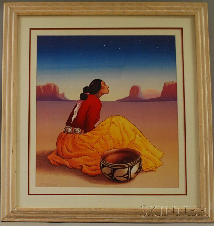 By or After R.C. Gorman (American, 1932-2005) Dream: By or After R.C. Gorman (American, 1932-2005) Dream Under the Stars. Signed or inscribed "R.C. Gorman" in pencil (within the image) l.l. Color photo-lithograph on paper, sight size 25 x 23 in., framed