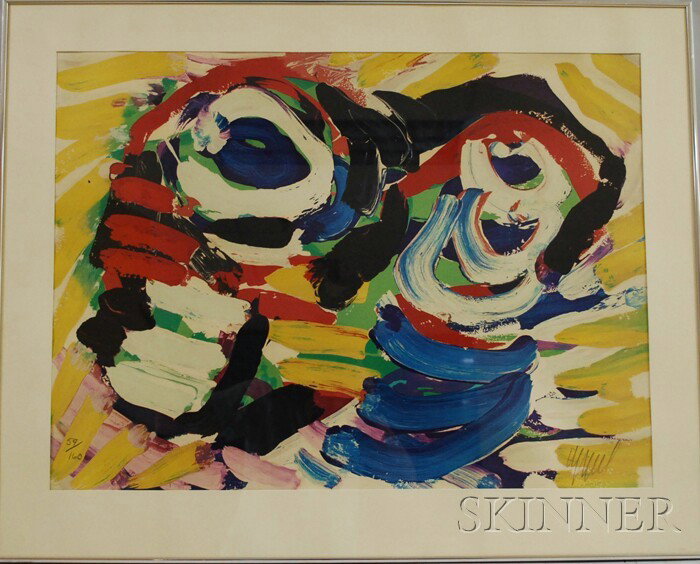 Karel Appel (Dutch, 1921-2006) Untitled. Signed "ap: Karel Appel (Dutch, 1921-2006) Untitled. Signed "appel" in pencil l.r., numbered "59/160" in pencil l.l. Color offset lithograph, 21 1/2 x 29 in., framed. Condition: Not examined out of frame.