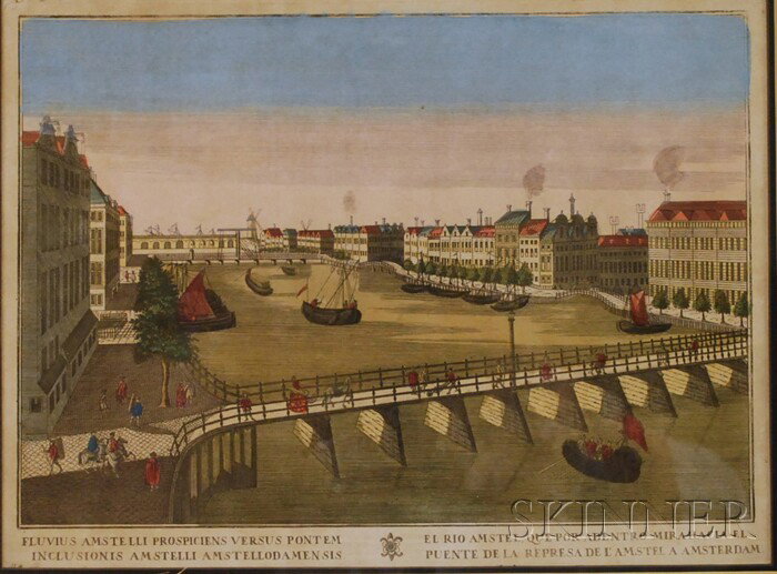 Continental School, 19th Century Lot of Two Views o: Continental School, 19th Century Lot of Two Views of Amsterdam. Unsigned. Colored engravings, sight size 12 1/2 x 17 in., framed. Condition: Not examined out of frames.