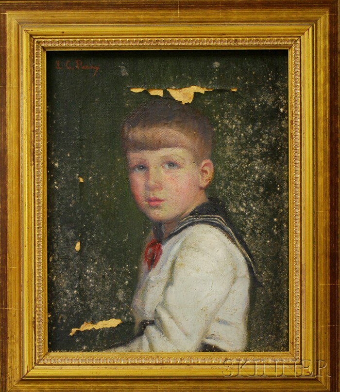 Lilla Cabot Perry (American, 1848-1933) Little Boy : Lilla Cabot Perry (American, 1848-1933) Little Boy in a Sailor Suit. Signed "L.C. Perry" u.l. Oil on canvas, 11 x 9 in., framed. Condition: Losses, flaking, surface grime, canvas rippling.