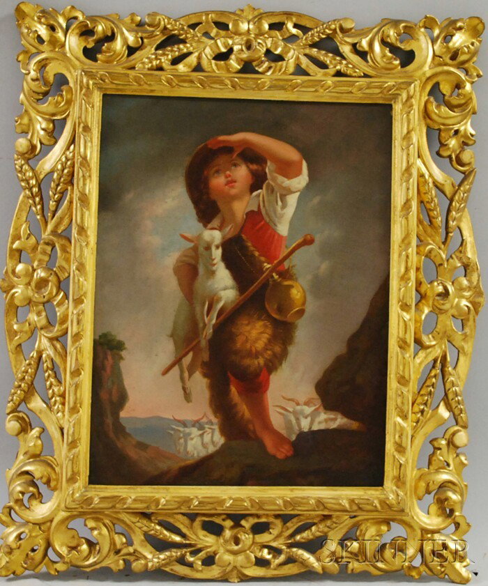 Continental School, 19th/20th Century Shepherd Boy: Continental School, 19th/20th Century Shepherd Boy Carrying a Lamb. Unsigned. Oil on canvas, 16 1/2 x 12 1/2 in., framed. Condition: Craquelure, old repair.