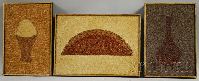 Karl Mann (American, 20th Century) Lot of Three St: Karl Mann (American, 20th Century) Lot of Three Still Life Assemblages. Unsigned, identified on the reverse. Mixed media and seeds, sizes to 14 1/2 x 17 in., framed. Condition: Surface grime.