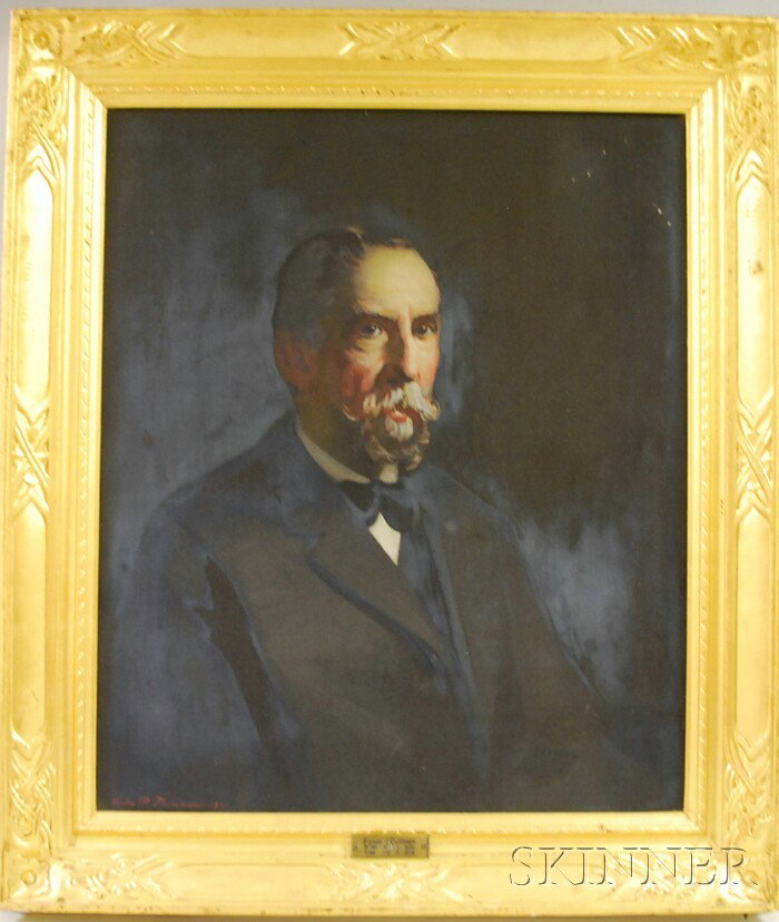 Leslie Prince Thompson (American, 1880-1963) Portr: Leslie Prince Thompson (American, 1880-1963) Portrait of Frank J. Dutcher (1850-1930). Signed and dated "Leslie P. Thompson 1931" l.l., inscribed "Draper..." on the reverse. Oil on canvas, 30 1/4 x 25