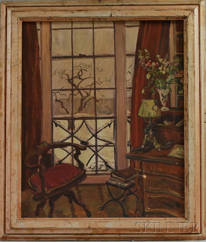 Florence Walton Pomeroy (American, 1889-1981) Art: Florence Walton Pomeroy (American, 1889-1981) Arthur M. Anderson's Library Window, 1934. Signed "F. W. Pomeroy" l.l., signed, dated, titled, and inscribed "...Bedford..." on the reverse, identified
