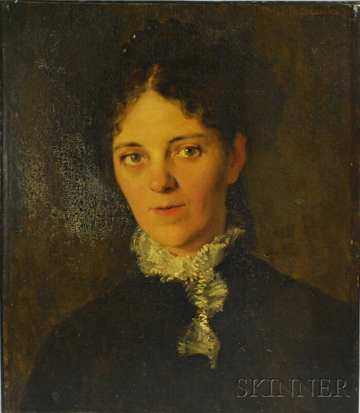 Ignaz Marcel Gaugengigl (American, 1855-1932) Port: Ignaz Marcel Gaugengigl (American, 1855-1932) Portrait of a Woman. Signed and dated "18 I.M. GAUGENGIGL. 79." u.r. Oil on canvas, 18 x 15 3/4 in., unframed. Condition: Craquelure, lined.