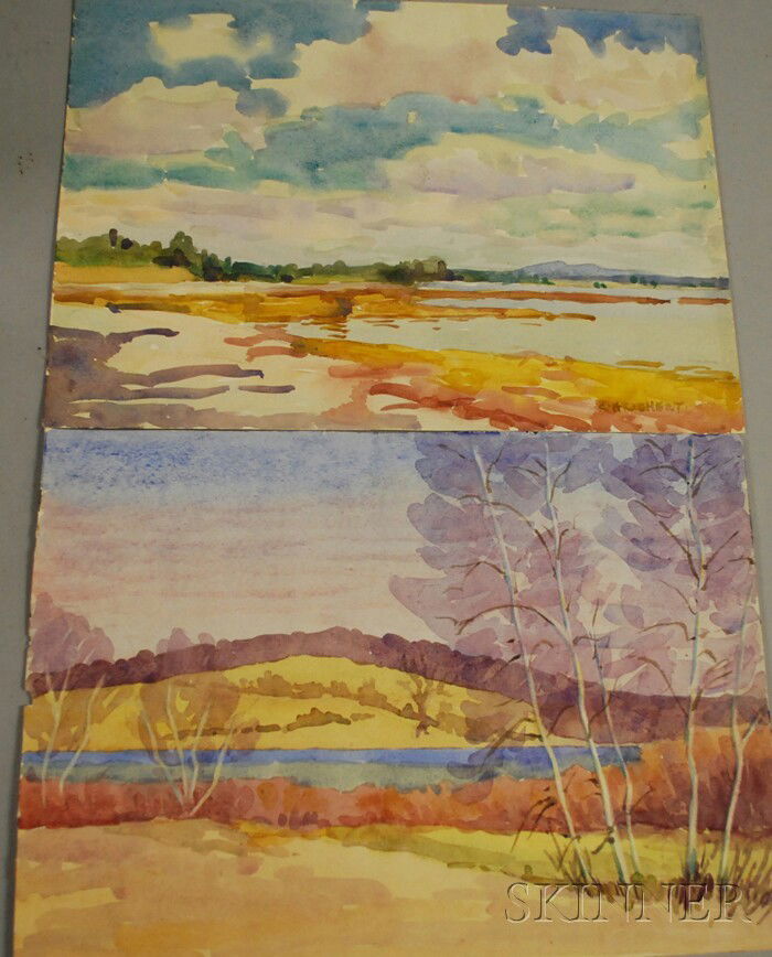 Charles Henry Richert (American, 1880-1974) Lot of: Charles Henry Richert (American, 1880-1974) Lot of Two Unframed Watercolors: Cadillac Mountain & Pemetic Mountain and Trees and Meadow. Mountain signed " C.H. Richer