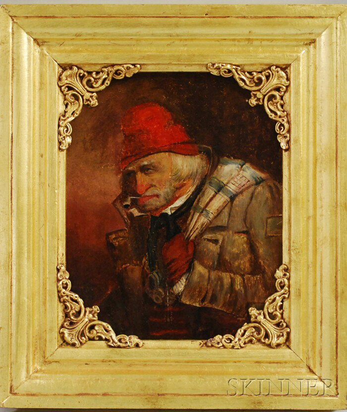 Continental School, 19th/20th Century Portrait of : Continental School, 19th/20th Century Portrait of a Man with a Red Hat. Signed "Kraighoff" l.r., with a Winsor & Newton, London, label on the reverse. Oil on board, 11 x 9 in., framed. Condition: Mi