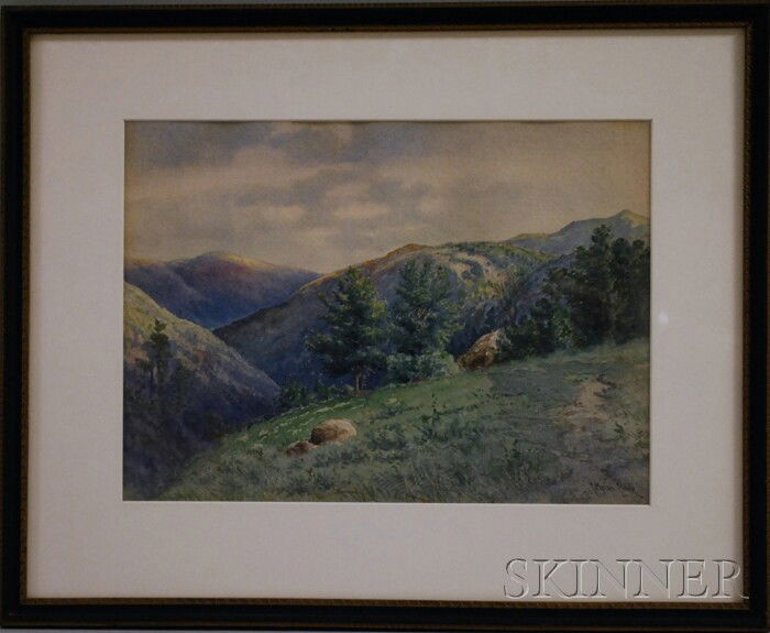 C. Myron Clark (American, 1858-1925) Lot of Two Fr: C. Myron Clark (American, 1858-1925) Lot of Two Framed Watercolors: Lake View and Mountain Meadow. Signed "C. Myron Clark" l.l. and l.r., respectively. Sight sizes to 10 1/2 x 14 3/