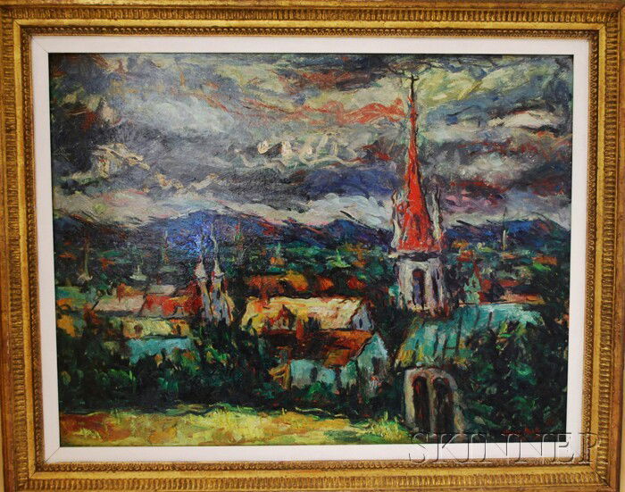 Harry S. Mintz (Polish/American, 1907-2002) Quebec: Harry S. Mintz (Polish/American, 1907-2002) Quebec. Signed and dated "Harry Mintz -49" l.r. Oil on board, 23 x 30 in., framed. Condition: Mild surface grime, bowing to board.