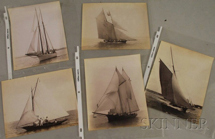 John S. Johnston (British/American, c. 1839-1899) : John S. Johnston (British/American, c. 1839-1899) Lot of Five Yachting Images: Ramona, Sea Fox, Viator, Katrina, and Nameless. Each numbered and titled within the image, albumen p