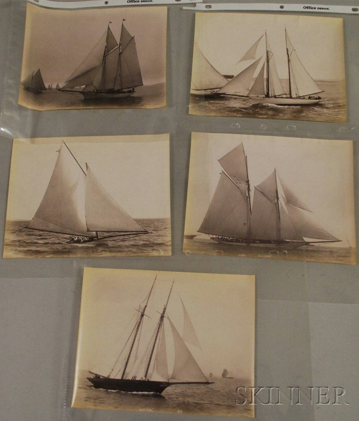John S. Johnston (British/American, c. 1839-1899) : John S. Johnston (British/American, c. 1839-1899) Lot of Five Yachting Images: Sea Fox, Viator (2), Alcaea, and E.Z. Sloat. Each titled and numbered within the i