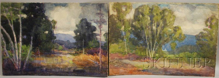 Harry Spiers (American, 1869-1947) Lot of Two Land: Harry Spiers (American, 1869-1947) Lot of Two Landscapes with Birch. One inscribed and signed "Mt. ...in Distance W.H. 27/ Harry Spiers" in pencil in the artist's hand on the reverse; the other signed