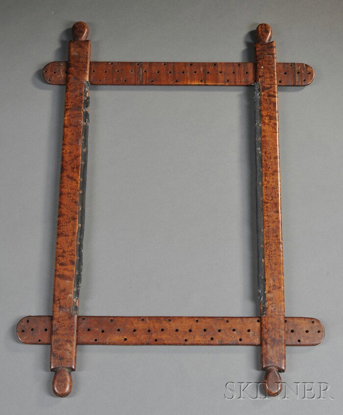 Hand-carved Bird's-eye and Tiger Maple Embroidery : Hand-carved Bird's-eye and Tiger Maple Embroidery Frame, America, 19th century, with mortise-and-tenon construction, 24 1/4 x 17 1/4 in.
