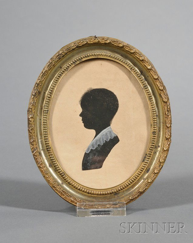 Silhouette of a Boy, attributed to William Bache (: Silhouette of a Boy, attributed to William Bache (1771-1845), painted silhouette with Chinese white ruffled collar, the boy identified in inscriptions on the reverse "Nicholas Johnson 3rd, born 1800/t