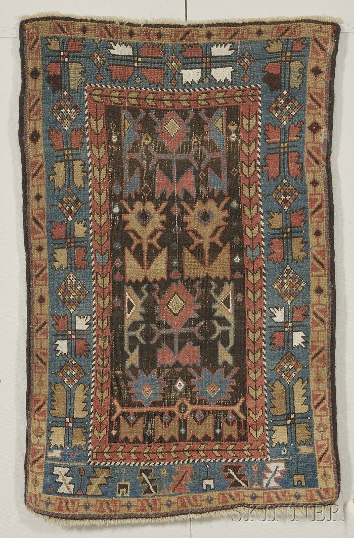 Avar Rug, Northeast Caucasus, late 19th century, (: Avar Rug, Northeast Caucasus, late 19th century, (brown oxidation, slight end fraying, reovercast), 4 ft. 4 in. x 2 ft. 8 in.