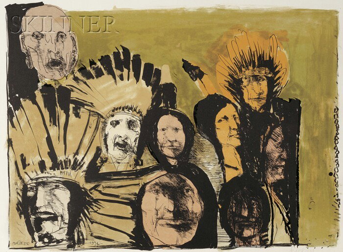 Leonard Baskin (American, 1922-2000) Indian Faces, : Leonard Baskin (American, 1922-2000) Indian Faces, 1974, edition of 100 (Fern & O'Sullivan, 642). Signed "Baskin" in pencil l.r., inscribed "AP" in pencil l.l., signed and dated within the matrix, dry