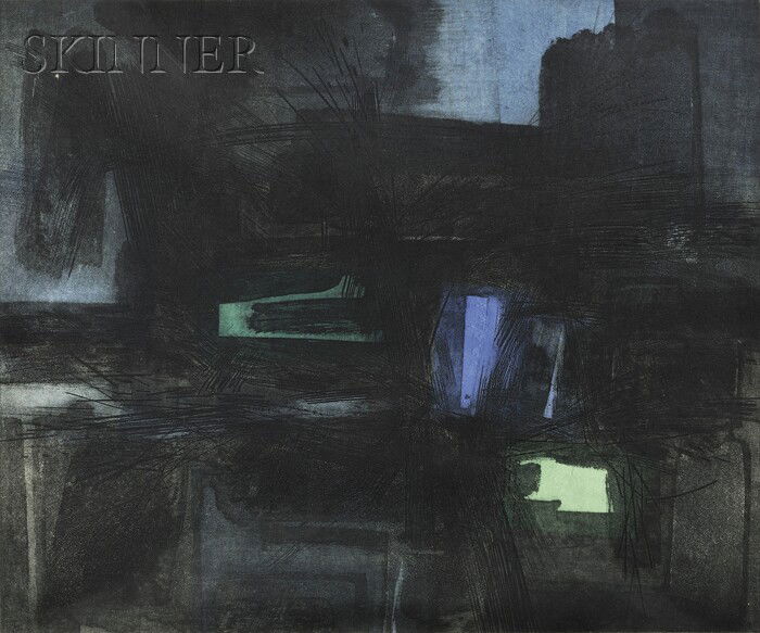 Gabor F. Peterdi (Hungarian/American, 1915-2001) D: Gabor F. Peterdi (Hungarian/American, 1915-2001) Dark Landscape, 1958, edition of 30 (Johnson, 150). Signed and dated "Peterdi 1958" in pencil l.r., titled in pencil l.c., numbered "26 - 30" in pencil