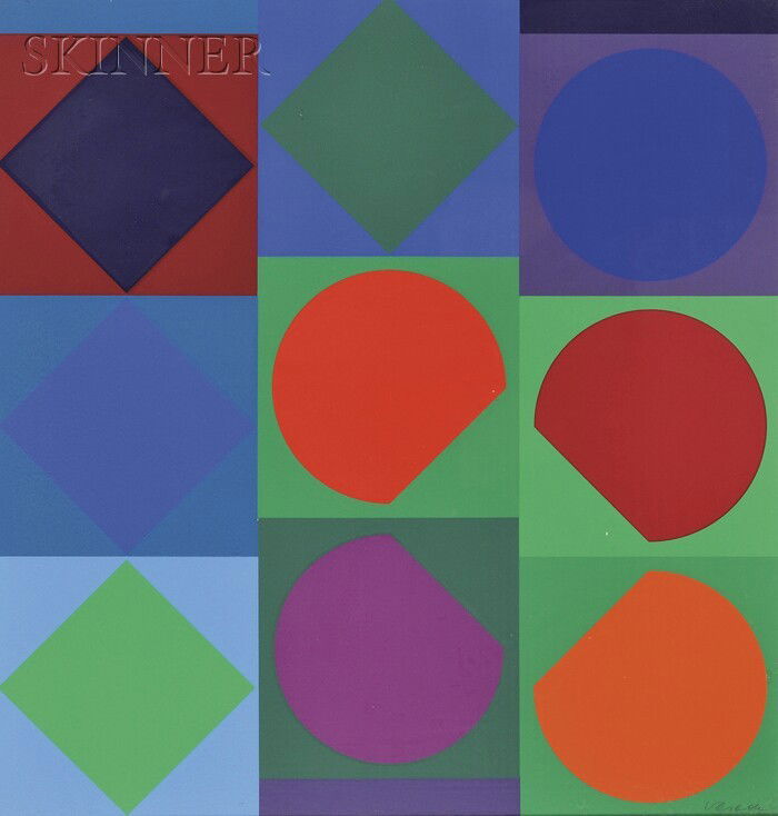 Victor Vasarely (French/Hungarian, 1906-1997) Plan: Victor Vasarely (French/Hungarian, 1906-1997) Planetary Folklore, 1964, edition of 125. Signed "Vasarely-" in pencil (within the image) l.r. Color screenprint on paper, image size 24 3/4 x 23 5/8 in.