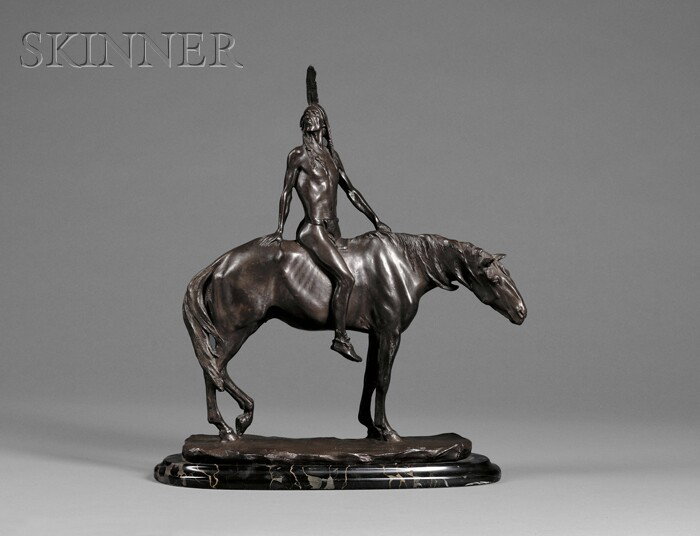 Charles Henry Humphriss (American, 1867-1934) The : Charles Henry Humphriss (American, 1867-1934) The Warrior, Probably a posthumous cast Inscribed and dated "Ch.H. Humphriss 1904" within the cast on the base. Bronze with dark brown patina, 16