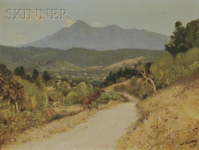 William Keith (American, 1838-1911) San Anselmo Va: William Keith (American, 1838-1911) San Anselmo Valley, California Signed and inscribed "W. Keith/S.F." l.r., with a label from George F. Of, Picture Framer, New York, on the stretcher. Oil on canvas,
