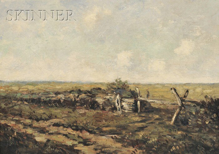 Henry Ward Ranger (American, 1858-1916) Gate in th: Henry Ward Ranger (American, 1858-1916) Gate in the Meadow Wall Signed "...Ranger" l.l., identified on a label from The Patricia Weiner Gallery, Cincinnati, on the frame backing. Oil on can