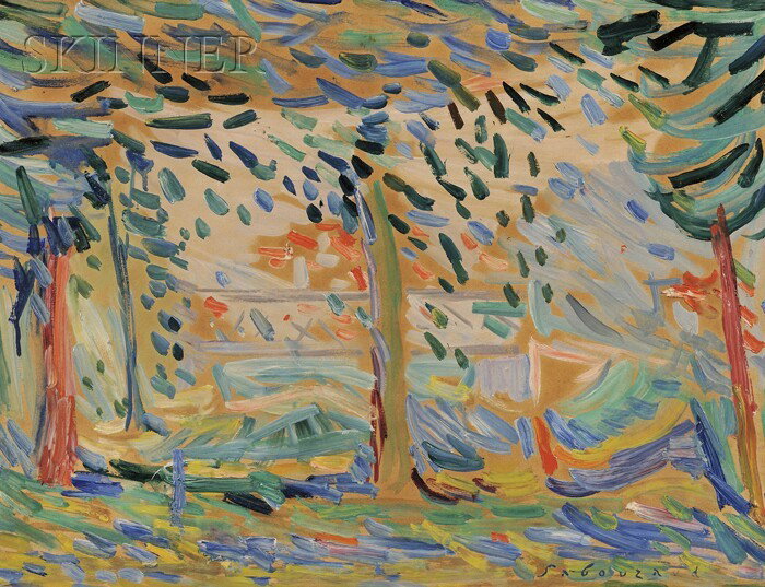 Émile Sabouraud (French, 1900-1996) Landscape with: Émile Sabouraud (French, 1900-1996) Landscape with Trees Signed "Sabouraud" l.r. Oil on paper mounted to canvas, 16 x 21 in. (40.6 x 53.3 cm), framed. Condition: Toning.