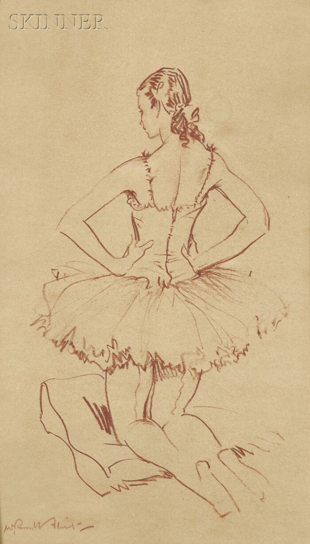 Sir William Russell Flint (British, 1880-1969) Por: Sir William Russell Flint (British, 1880-1969) Portrait of a Ballerina Signed "W Russell Flint" l.l. Red crayon on paper, sight size 10 x 5 3/4 in. (25.4 x 14.6 cm), framed. Condition: Subtle rippling