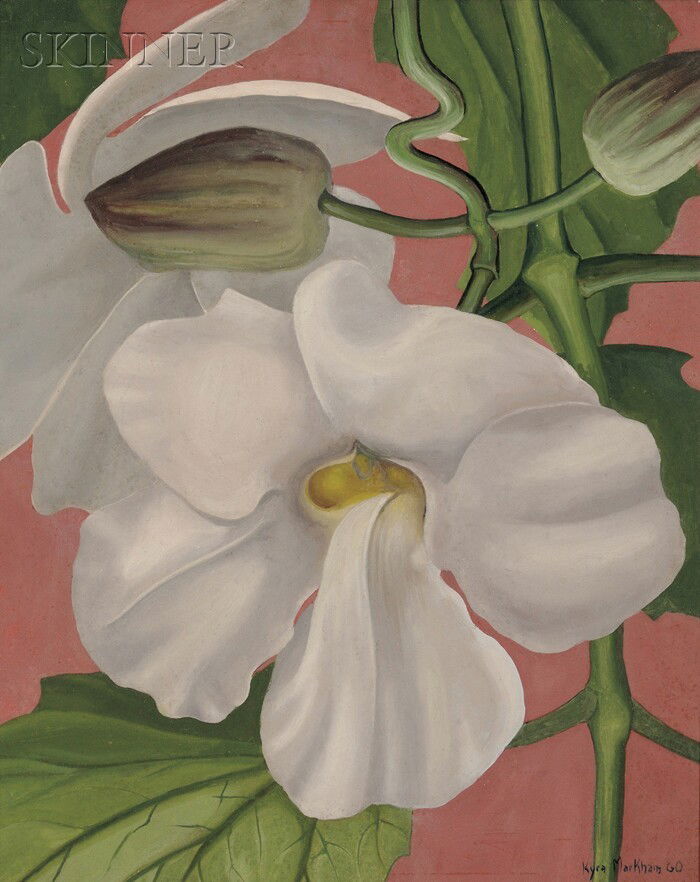 Kyra Markham (American, 1891-1967) Orchid Signed a: Kyra Markham (American, 1891-1967) Orchid Signed and dated "Kyra Markham '60" l.r. Oil on gesso panel, 20 x 16 in. (50.9 x 40.7 cm), framed. Condition: Scattered dots of retouch, surface imperfections