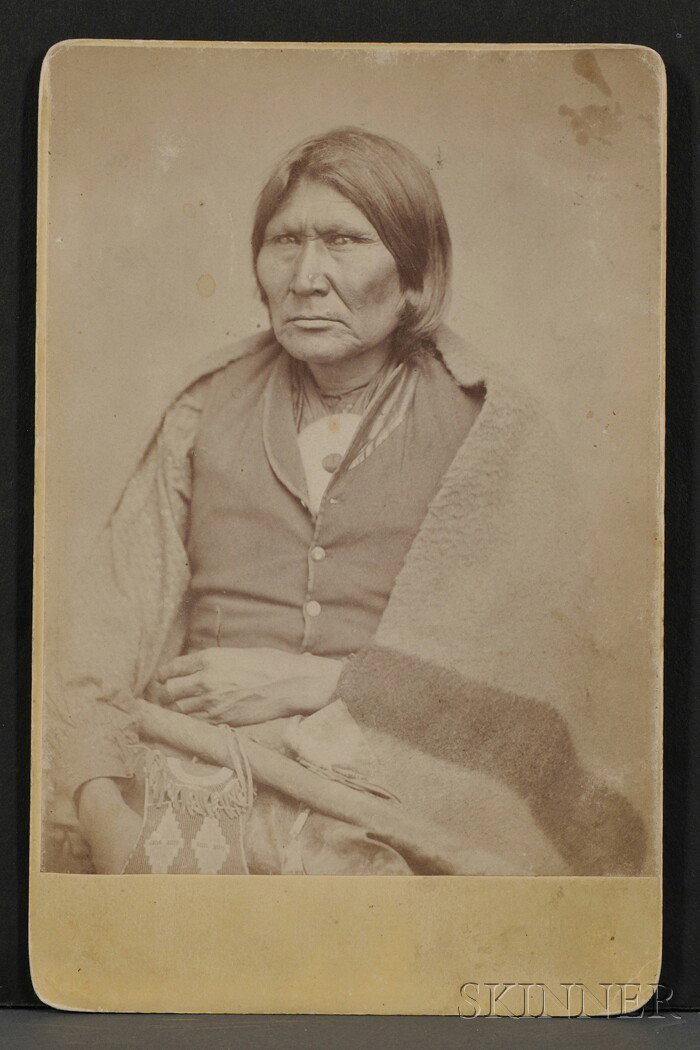 Cabinet Card by Will Soule, "Tuh-Huh-Yet (Horse Ba: Cabinet Card by Will Soule, "Tuh-Huh-Yet (Horse Back) - Comanche," with photographer's Fort Sill, Indian Territory, studio imprint verso.