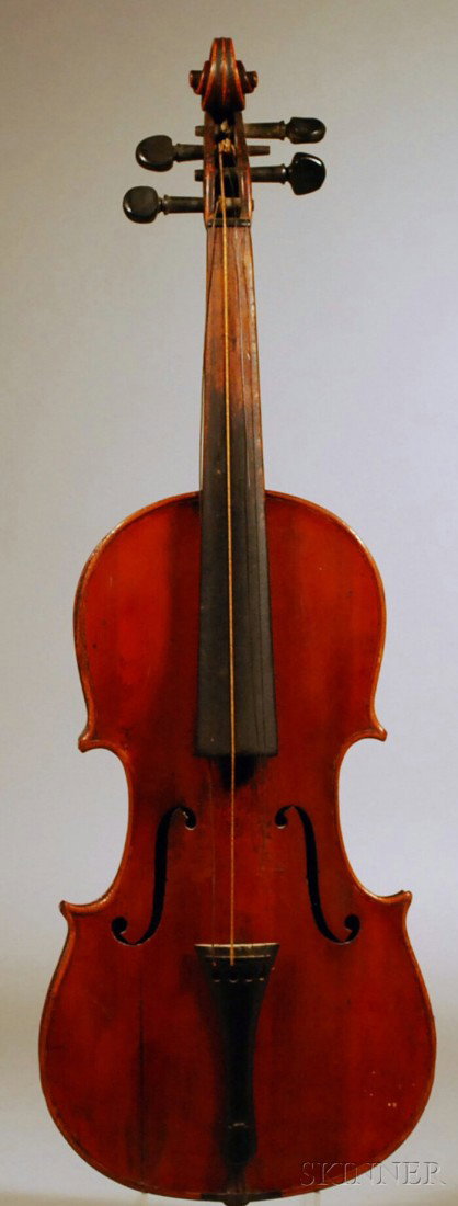 Saxon Violin, c. 1880, labeled ...SALZARD..., lengt: Saxon Violin, c. 1880, labeled ...SALZARD..., length of back 358 mm, with case and bow.