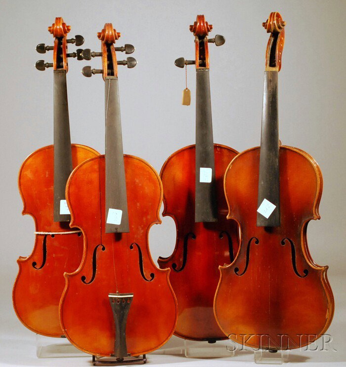 Four Restorable Violins, c. 1970.: Four Restorable Violins, c. 1970.
