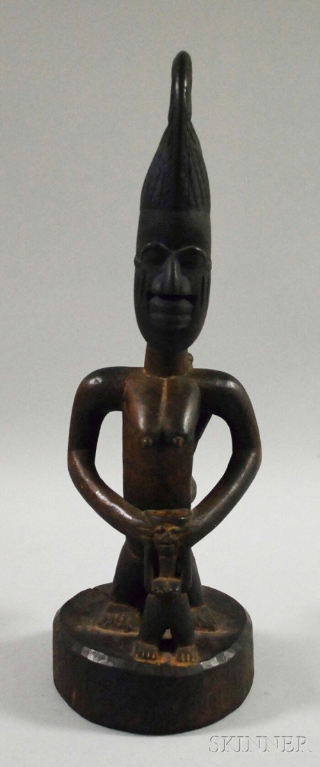 Yoruba-style Carved Wood Female Figure with Childr: Yoruba-style Carved Wood Female Figure with Children.