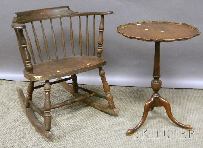Federal-style Carved Mahogany Tilt-top Candlestan: Federal-style Carved Mahogany Tilt-top Candlestand and a Windsor-style Firehouse Rocker.