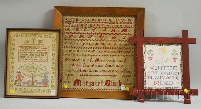 Three Framed Needlework Samplers, an 1868 Margaret: Three Framed Needlework Samplers, an 1868 Margaret Black, a 1928, and another 20th century.