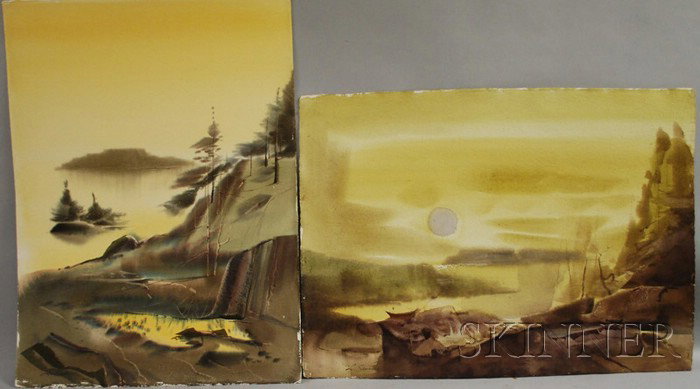 Laurence Philip Sisson (American, b. 1928) Lot of : Laurence Philip Sisson (American, b. 1928) Lot of Two Unframed Watercolors: Wall Point and Amber Morn. Both signed l.l., and titled in pencil and identified on labels on the revers