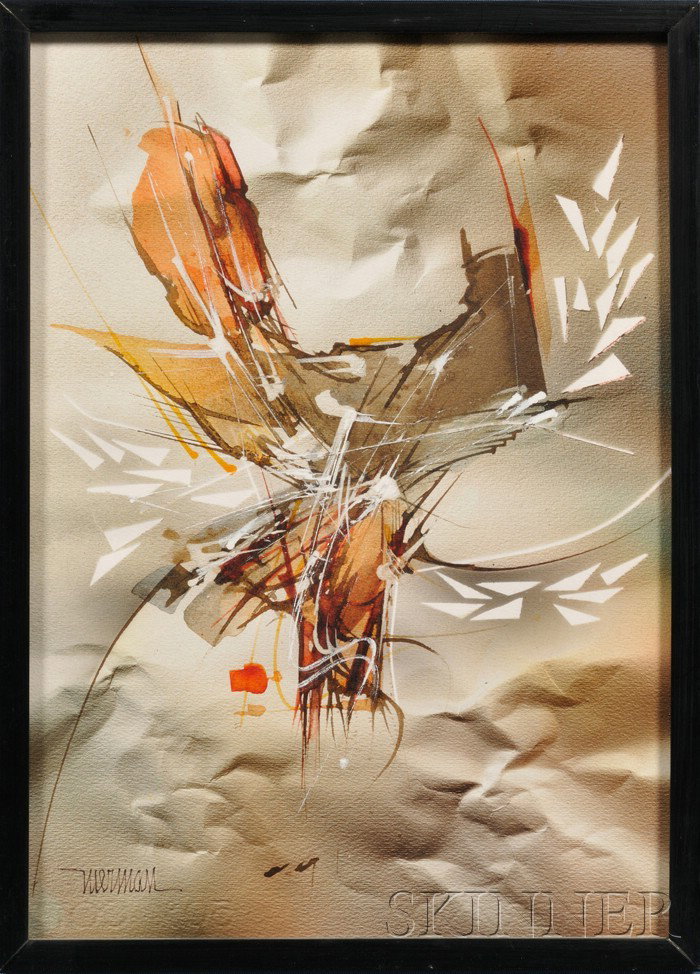 Leonardo M. Nierman (American, b. 1932) Joy. Signe: Leonardo M. Nierman (American, b. 1932) Joy. Signed "Nierman" l.l., titled on the reverse. Watercolor and graphite on paper, sight size 13 1/2 x 9 1/2 in., framed. Condition: Not examined ou
