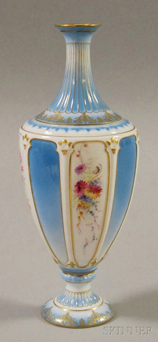 Royal Worcester Hand-painted Floral-decorated Porc: Royal Worcester Hand-painted Floral-decorated Porcelain Vase, ht. 10 in.