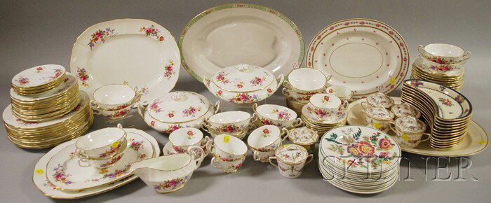 Eighty-three Piece Adderley Transfer Floral-decora: Eighty-three Piece Adderley Transfer Floral-decorated Bone China Partial Dinner Set and Assorted Ceramic Tableware, including a set of twelve Wedgwood floral dessert plates, a set of twelve Booths sup