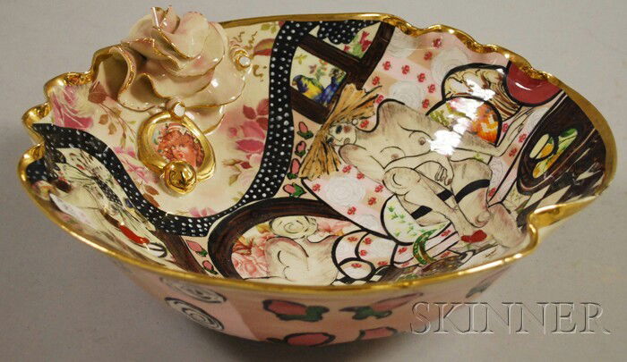 Laney Oxman Art Pottery Bowl, (repaired break at: Laney Oxman Art Pottery Bowl, (repaired break at rim), dia. 13 1/2 in.