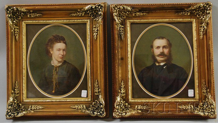 Continental School, 20th Century Pair of Portrait: Continental School, 20th Century Pair of Portraits of a Gentleman and Lady. Unsigned. Hand-embellished photographs, 11 x 9 in., framed.