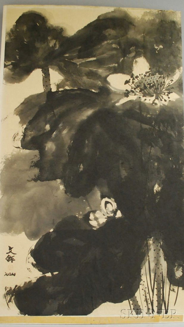 Diana Kan (American, 1926-2010) Floral Still Life: Diana Kan (American, 1926-2010) Floral Still Life. Signed "Kan," inscribed, and stamped l.l. Ink wash, sheet size 37 1/2 x 22 in., unframed. Condition: Laid down to mat board, rippling to sheet, to
