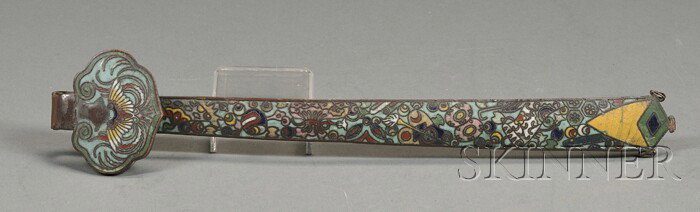 Champleve Sceptre, Japan, 19th century, decoration: Champleve Sceptre, Japan, 19th century, decoration of the emblems of the seven gods of luck on a turquoise ground, lg. 12 in.
